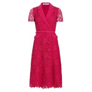 Self-Portrait Belted Lace Midi-Dress - 6 - Magenta